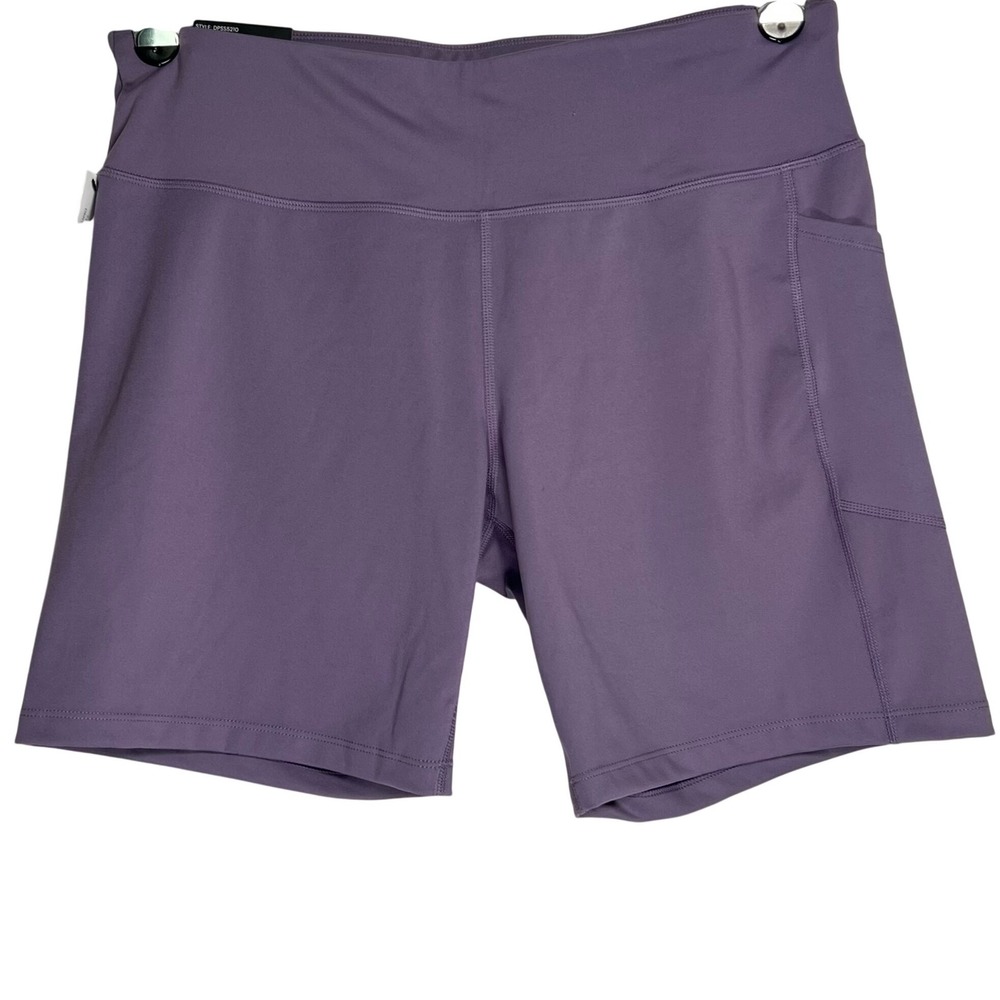 NWT DKNY Womens Purple High Rise 7 Inch Inseam Bike Shorts With Pocket XXL